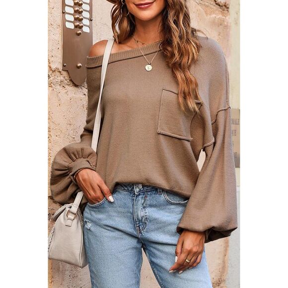 Azura Exchange  Raw Edge Patch Pocket Exposed Seam Loose Sweater - Picture 7 of 8